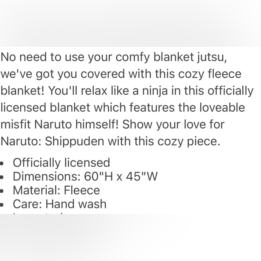 Naruto: Shippuden Fleece Blanket- New - Picture 2 of 2
